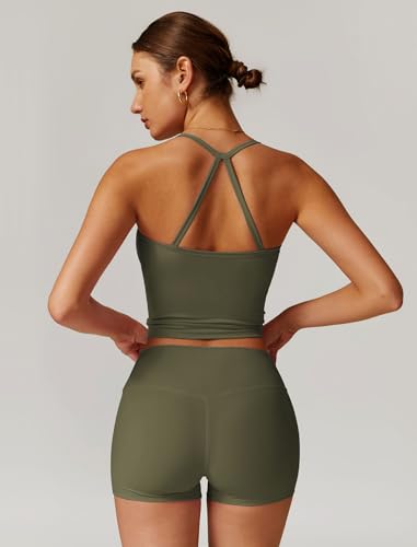 Image of ABOCIW 2 Pieces Workout Sets for Women, Cross Back Tank Top Matching High Waist Biker Shorts, Gym Yoga Pilates Outfits
