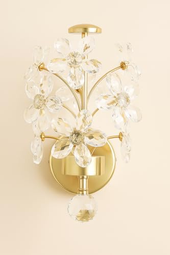 Image of blissbells Luxury Crystal Flower Gold Wall Light | Decorative LED Wall Lamp for Bedroom, Bedside, Living Room & Hotel Decor