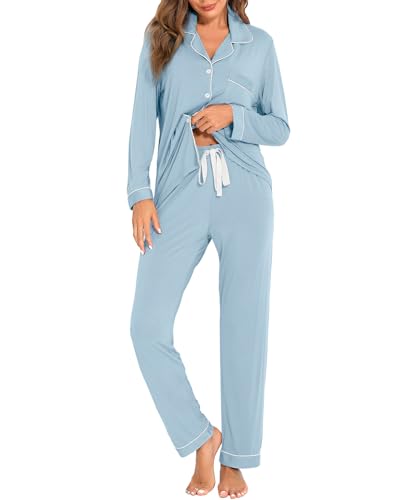 Image of Women's Pajama Sets Long Sleeve Sleepwear Button Up Shirt With Pajama Pants Soft Pjs Lounge Sets