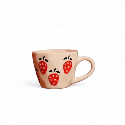 Image of Handcrafted Strawberry Ceramic Mug and Saucer Set, Coffee Mugs & Cups, Coffee Cup and Saucer Set, Ceramic Mugs,250ML