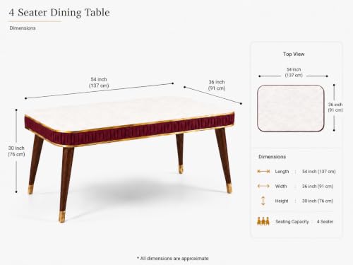 Image of WOODEN SPACE Majestic 4 Seater Wooden Dining Table Set | Urban Marble Top Dining Table with Chairs for Dining Room & Kitchen (Majestic Classic Backline Maroon) (54 x 36 x 30 inch)