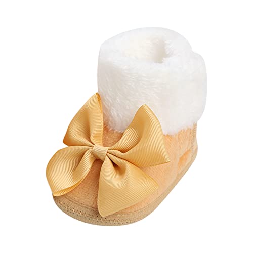 Baby Boots With Bow Ties Soft Soled Baby Shoes Plus Velvet Thick Non Slip Cotton Shoes Toddler Shoes Girl Size 6 (A, 5.5 Toddler)