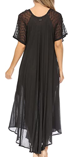 Image of Sakkas Egan Long Embroidered Caftan Dress /Cover Up with Embroidered Cap Sleeves