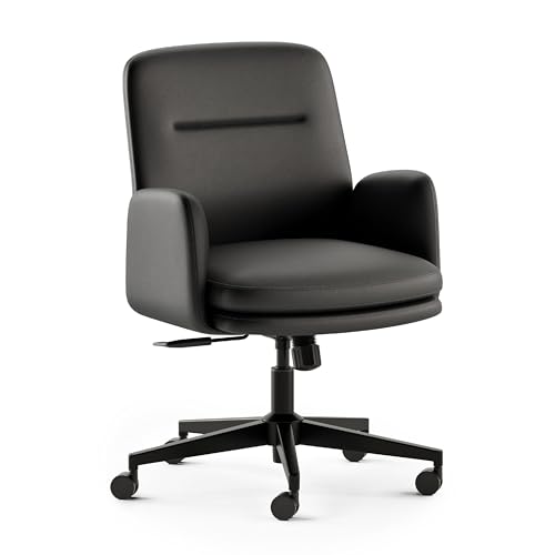 Image of Branch Softside Mid Century Modern Office Chair, Vegan Leather - Removable Arms & Mid Back Design with Luxury Cloud-Like Comfort - Adjustable Height - Integrated Lumbar Support - Black