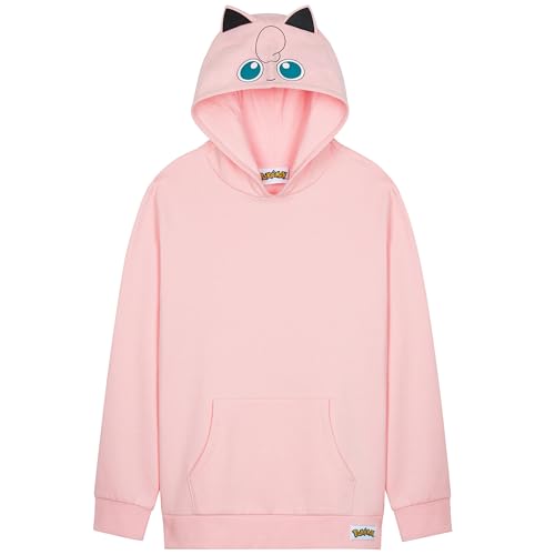 Pokémon Sudadera Niño Niña y Adolescente, Pikachu Sudaderas con Capucha Cómoda, Bolsillo Canguro, Regalos Anime para Niños (11-12 Años, Rosa Jigglypuff)