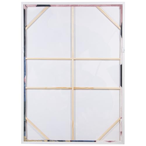 DRW Bild auf Leinwand mit natürlichem Holzrahmen mit Blumen und Blättern in rosa und grünen Tönen, 142,4 x 102,4 x 4,3 cm