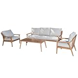 Sofa-Set Couchtisch und 2 Sessel aus Aluminium und Seil in Beige und Natur, 75 x 72 x 73/200 x 72 x 73/128 x 47 x 40 cm