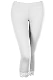 KMystic Cotton Blend Lace Trim Capri Leggings (Large, White)