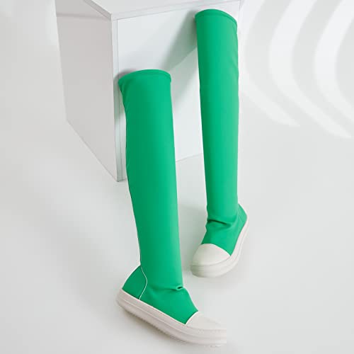 Loonyx Women's Comfort Knee-High Boots Women Thigh High Boots Sneakers Stretch Flat Over The Knee For Women Green Size 9.5 #TOP2