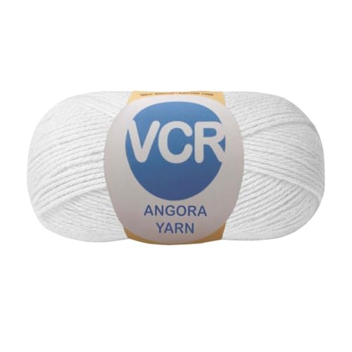 Image of VCR White Angora Knitting Yarn, Pack of 1, 100 Grams Hank, 256 Meters Length, 80% Flurry - 20% Acrylic Polyamide Soft Ball for Crochet and Knitting, Suitable for Baby Blankets, Cushion Covers