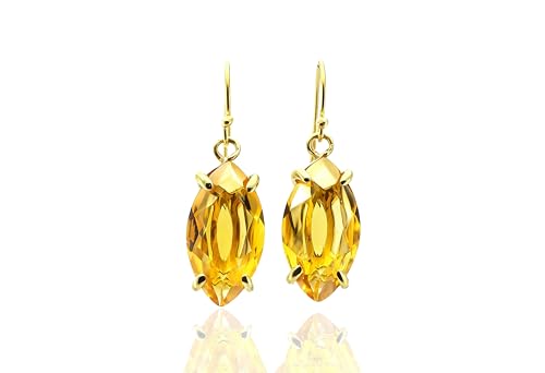 Boucles d'oreilles longues or et citrine naturelle à griffes