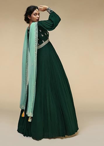 Image of TRENDMALLS Women's Georgette Embroidery With Sequence Work Anarkali Kurta Pant Set with Dupatta For Women