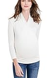 Women's 3/4 Sleeve Surplice Blouse Top - Cross Over, Nursing, Maternity, Wrap, Casual (Ivory, L)