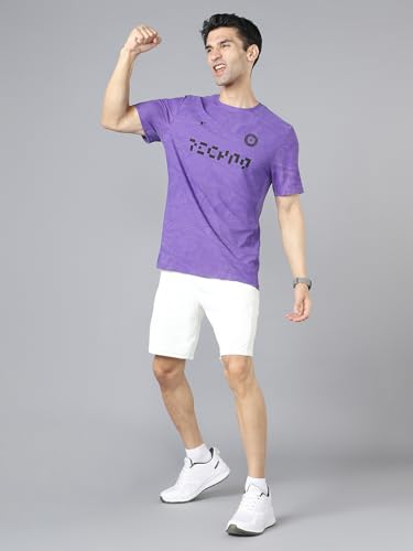 Image of TECHNOSPORT Men Cricket Fan T-Shirt IPL Printed Casual Sportswear Tee Typography Print Slim Fit Round Neck Short Sleeve Polyester Sports Tshirt for MenIPL MensJersey