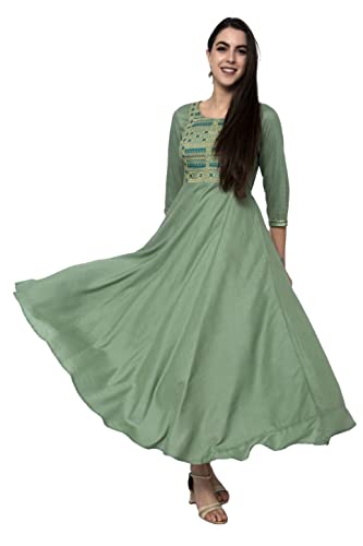 Indian Women's Rayon Anarkali Embroidery Kurti Anarkali kurtis for women Green