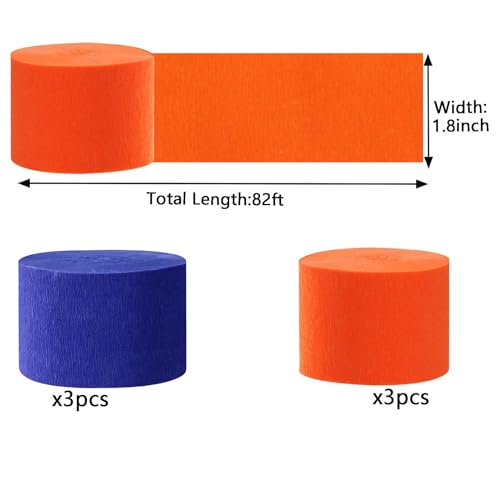 Image of We Moment Crepe Paper Streamers - Navy Blue & Orange, 1.8 Inch Widening, 6 Rolls, 82 Feet per Roll for Birthday Parties