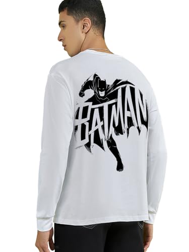 Image of Bewakoof X DC Batman Men's Cotton Printed Oversized Fit Full Sleeve Round Neck T-Shirt | Casual Wear | Street Wear | Oversized t Shirt for Men Cotton | Baggy