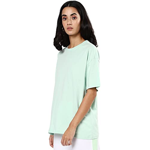 Image of Bewakoof Women's Solid Oversized Fit Half Sleeve Round Neck Cotton Jersey T-Shirt