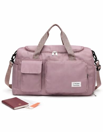 Mala de Mao Compacta de Viagem Feminina Funcional com Alca Transversal Bolsa de Viagem em Nylon Resistente com Bolso para Sapatos Ajustavel Leve e Versatil Ideal e Uso Diario (Rosa escuro)