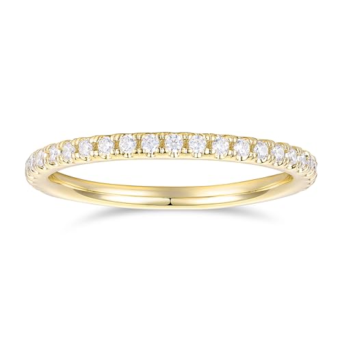 14K White Gold Eternity Band Rings 2mm Half Eternity Bands 14K Gold Moissanite Wedding Band for Women