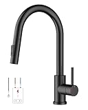 FORIOUS Grifo Cocina Extraíble De Baja Presión, Grifo Cocina Fregadero Extraíble, Monomando De Agua Caliente Y Fría, Adecuado Para Calderas Y Dispositivos Bajo Fregadero, Negro Mate
