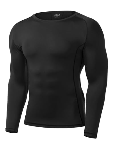 Runhit Men's Compression Long-Sleeve T-Shirt Athletic Compression Base Layer Cool Dry Workout Shirts Sports Running Tops (Black,Medium)