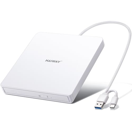 Haiway External CD/DVD Drive, Type-C USB 3.0 CD/DVD Player Portable Burner Writer Reader Compatible with Laptop Desktop PC Windows MacBook Linux Mac OS (USB 3.0 & Type-C PMWWH) by Haiway - Used condition - CA$16.19