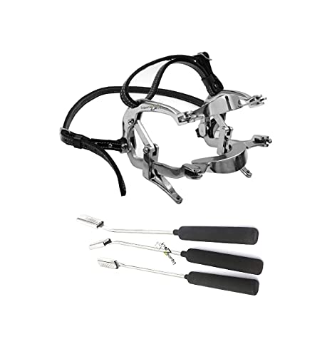 Equine Dental Millennium Speculum Set–Premium Horse Mouth Gag with Leather Straps,3 PCS Equine Dental Float Rasps (Straight,Up,Down)–Stainless Steel Veterinary Dental Instruments Kit for Horses