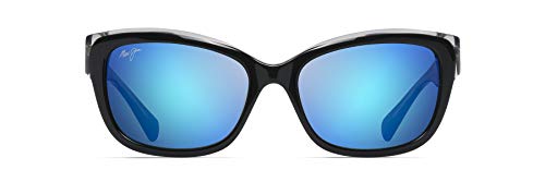 Maui Jim Women's Plumeria Polarized Cat Eye Sunglasses, Black with Crystal/Blue Hawaii, Small