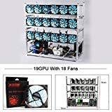 Aluminum 19 GPU Mining Rig Case With 18PCS 120mm Case Fan, Stackable Open Air Frame Miner Case For ETH/ETC/ZCash/Cryptocurrency(Blue LED Fans,Silver)