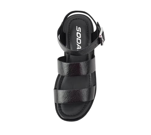 Image of Soda ACCOUNT-2 ~ Little Kids /Children /Girls Open Toe Two Bands Lug sole Fashion Block Heel Sandals with Adjustable Ankle Strap