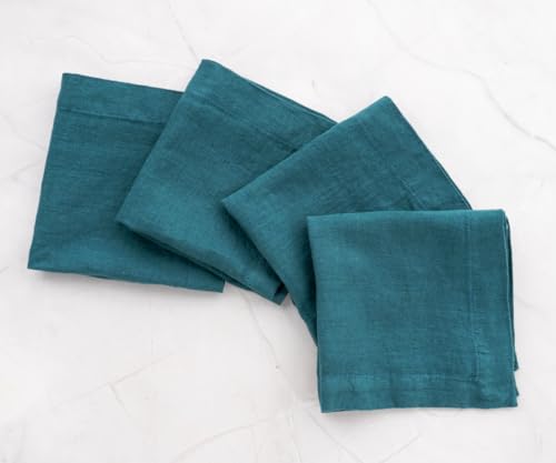 Servilletas de tela 100 % lino puro, lavables y reutilizables, servilletas de mesa para cenas, hoteles, bodas, eventos, uso diario, verde bosque, tamaño de servilletas (12 x 12 pulgadas) (juego de 4)