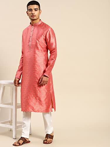 Image of Rajubhai Hargovindas Men's Silk Kurta With Ethnic Motifs Work Woven Design