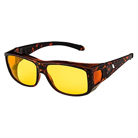 Ultra Tortoise Frame Polarized Night Over Glasses Polorised Driving Fishing Night Vision Lenses Night Driving Glasses Men's and Women's Polarised Sunglasses Anti Glare Amber Lens UV400 Polarized Cover