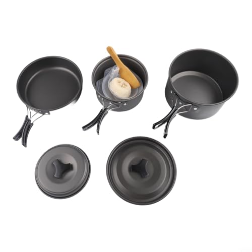 Kit de cocina portátil para camping, incluye sartén, ollas y cubiertos, ideal para senderismo y actividades al aire libre