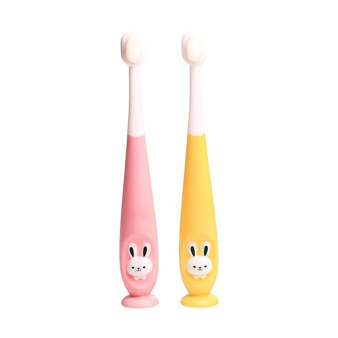 Baby Manual Toothbrush Supersoft Bristles & Suction Cup Base Tooth Brush for Kids/Babies/Toddlers (BLUE,YELLOW)-image-26