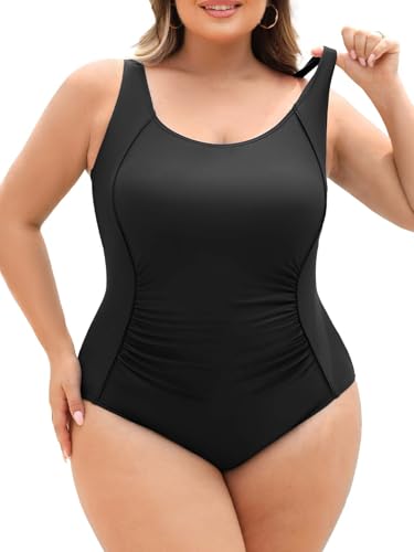 beautyin Plus Size Swimsuit for Women Adjustable Straps & Tummy Control Ruched Bathing Suit