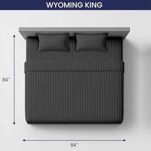 Image of SGI 84 inchx84 inch 4 Pc Wyoming King Sheet Set 600 TC 15 inch Deep, Dark Gray Stripe