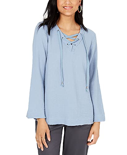 Style & Co. - Camiseta de algodón con Cordones, con Textura - Azul - Large