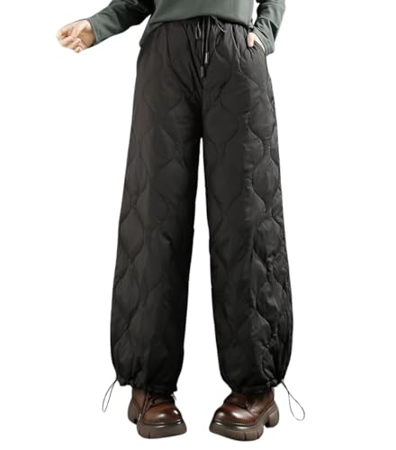 chouyatou Women's Winter Drawstring Elastic Waist Snow Ski Down Alternative Capri Pants with Pockets (X-Small, Black)