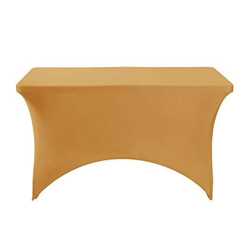 Image of FORLIFE Spandex Table Covers - Fitted 4ft Rectangular Tablecloth, Stretch Patio Table Cover for Wedding, Banquet, Party (Gold)