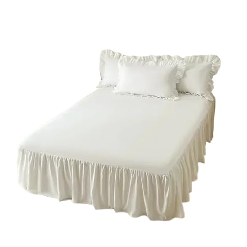 Cubre Canape Faldas de Cama Color Liso con Encaje Lijado, Antideslizantes, for Dormitorio, Dos Capas, Decoradas(White,1 pc Skirt 120x200cm)