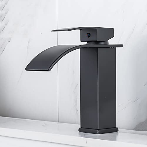 Robinet cascade noir monotrou en acier inoxydable pour lavabo
