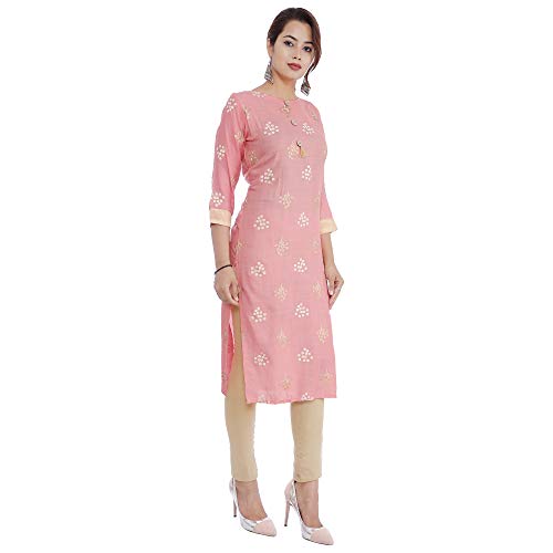 Image of Women's Rayon Slub Regular Kurta (Marooncheckskurti Pink XX-Large)