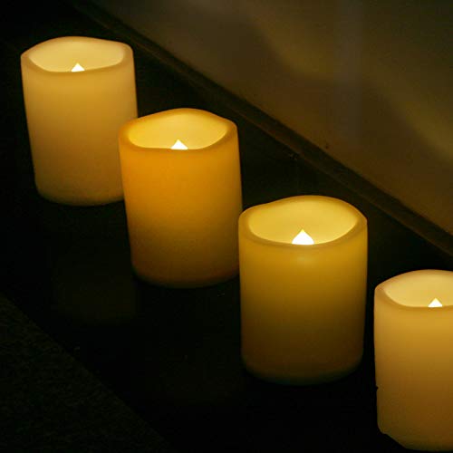 Image of Waterproof Battery Operated LED Pillar Candle Outdoor Flameless Flickering Plastic Resin Electric Light with Timer for Birthday Baby Party Wedding Decoration Patio Garden Home Decor 3x4 Inches