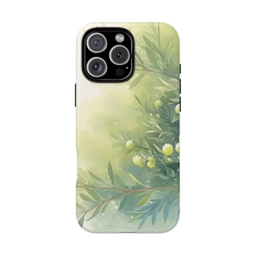 Coque iPhone 16 Pro Max rigide mate avec illustration aquarelle botanique verte