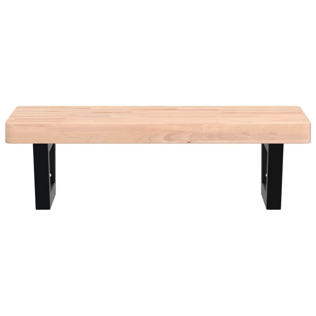 Tapa de lavabo con soporte de 60 x 40 cm, estante para lavabo de pared flotante, consola de lavabo de madera maciza de haya y estructura de acero en forma trapezoidal, placa de madera para