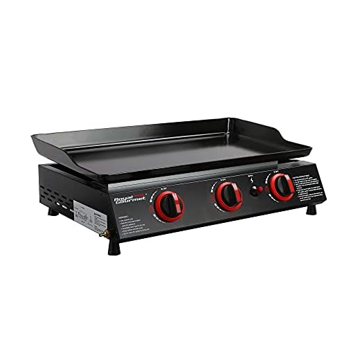 Royal Gourmet PD1303A 24-Inch 3-Burner Portable Tabletop Griddle, 24,000 BTU Propane Gas Grill Tabletop Usa for Patio, Deck, Backyard, Tailgating, Camping and Picnic, Black