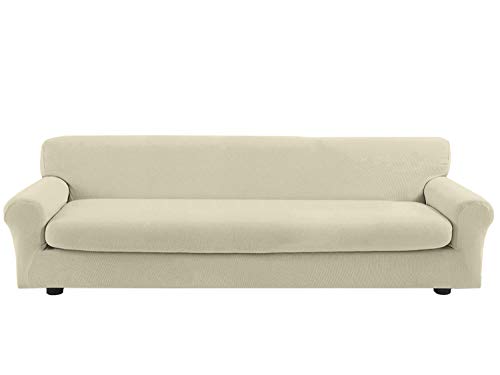 Fundas de Sofá Ajustables con Cojines Separados: Personaliza tu Estilo de Vida Banzaii Funda Sofa Elastica con Funda Asiento Antimanchas – Cubre Sofa con Cojin – Protector Sofa con Asiento Separado - Poliéster Sofá 3 plazas y Cojín 3 plazas 150-190 cm Crema