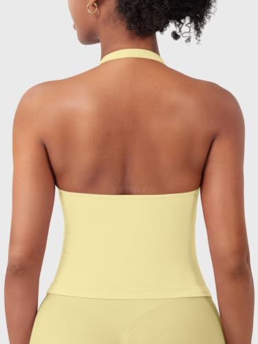 Image of YEOREO SoftHue Women's Impact Halter Tank Top Longline Backless Scoop Neck Built-in Bra Sports Workout Gym Crop Top